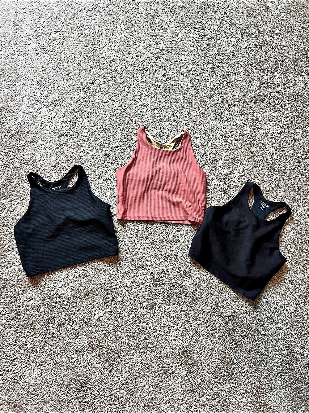 Old Navy PowerSoft Ribbed Cropped Tank Set of 3 Black & Pink girls Large